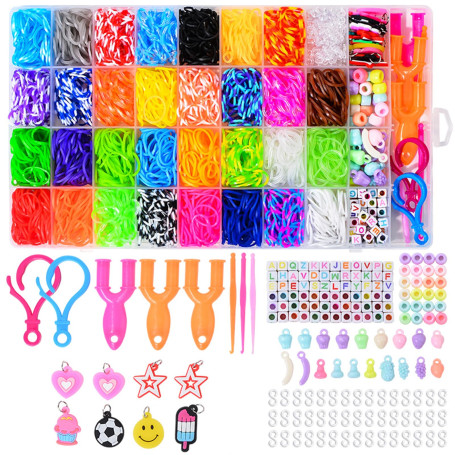 Elastique Bracelet Kit, 2500pcs Enfant Bracelets Élastique Caoutchouc Coloré pour Loom Bands avec Pendentifs,Clips,Perles,Boîte 