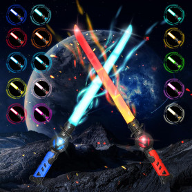 Meleager Sabre Laser Enfants, 2 Pièces Télescopique Sabre Laser LED((Bleu+Rouge)-15 Couleurs Changeantes, Rechargeable, Rétracta