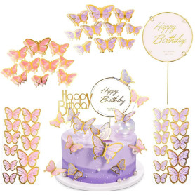 COYUN 63 Pcs Decoration Gateau Anniversaire,Papillon Decoration Gateau,Papillon Décoration Gâteau de Mariage,Decoration Gateau A