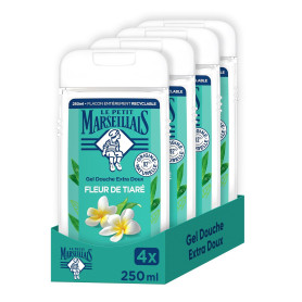 Le Petit Marseillais - Gel Douche Extra Doux Fleur de Tiaré (lot de 4 flacons de 250 ml) – 92% d'ingrédients d'origine naturelle