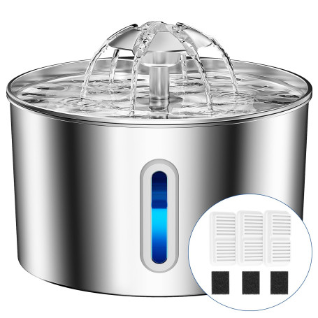 BalimoPet Fontaine a Eau Chat INOX, 2,2L Super Silencieuse Fontaine à Eau pour Chat avec Fil Système de Quadruple Filtration et 