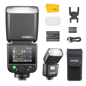Godox V480S V480-S Flash pour Appareils Photo Sony, 2.4G TTL Sony Speedlite HSS 1/8000s, 650 Eclairs à Pleine Puissance, Ecran T