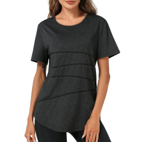 Terecey T-Shirt Sport Femme Manches Courtes Confortable et Respirant Haut de Fitness Séchage Rapide pour Entraînement Running Ex