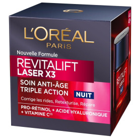 L'Oréal Paris - Crème Masque Nuit Triple Action Anti-Âge - Anti-Rides & Multi-Correction - Enrichi au Pro-Rétinol, à l'Acide Hya