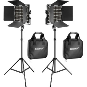 Neewer 2 Packs 660 LED Lumière Dimmable Bicouleur support d'Eclairage: 3200-5600K CRI 96+ LED Panneau avec Support U et Barndoor