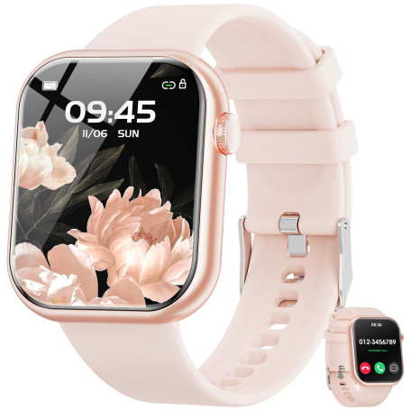 Montre connectée pour homme femme, écran de 1,85" avec appel Bluetooth et réponse mains libres, montre intelligente avec podomèt