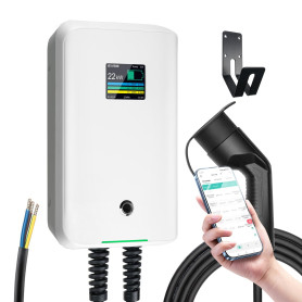 Morec Borne de Recharge Véhicules Électrique 22KW APP, 6-32A Triphasé 380V Wallbox 22KW avec Câble de Recharge Type 2 6m, RCD Ty