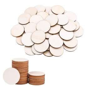 Pamtns 100 Pièces Cercle en Bois Naturel Non Fini 4 cm - Rondelles et Disques Bruts pour l'Artisanat de Bricolage - Dessous de V