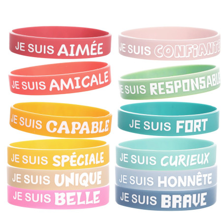 COLOFALLA 12 Bracelets Encourageants pour Enfant en Silicone Cadeau Motivations Enfant Accessoire Anniversaire Maternelle Maître