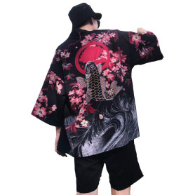 Siehin Cardigan kimono pour homme Japon Happi Kimono printemps-été Yukata Coat Ukiyoe Baggy Tops