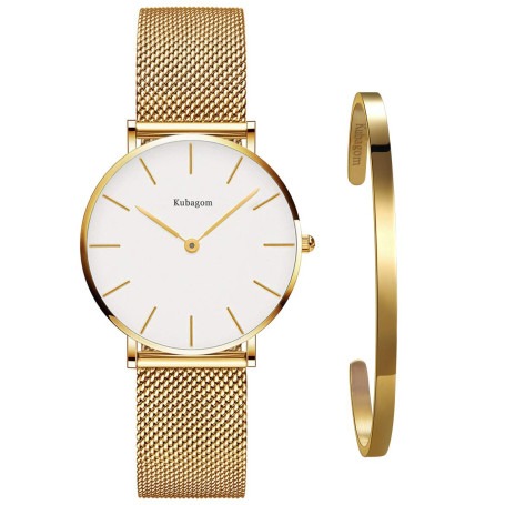 Kubagom Très Mince Montre pour Femme Quartz Étanche Acier Inoxydable avec Bracelet