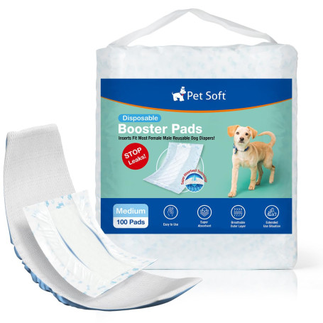 Pet Soft Lot de 100 doublures de Couches jetables pour Chiens mâles et Femelles avec Protection latérale Anti-Fuite, Inserts abs