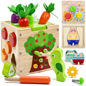 AiTuiTui Jouet Bebe 2 3 Ans, 5 en 1 Cube D'activité Bébé de 2 3 4 Jouet Cadeau Garçon Fille, 49 Pcs Montessori Educatif et de Dé