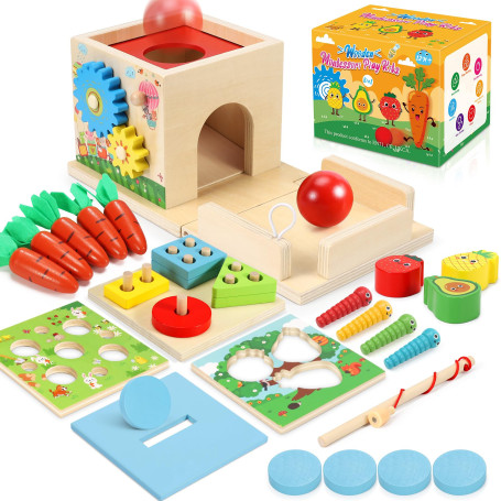 COOLJOY Jeux Montessori 1An 2 Ans Bois | Jouet de Chute de Balle Jeux Bebe 1 an 2 3 Ans | 8-in-1 Jouets STEM Educatifs pour Tout