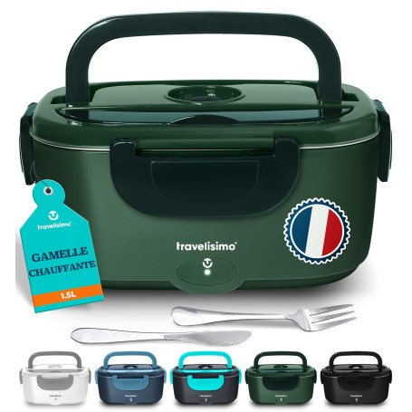 TRAVELISIMO Gamelle Chauffante 80W Lunch Box Chauffante 1,5L Chauffe Plat Voiture 3 en 1 220V 24V 12V, Gamelle Chauffante Allume