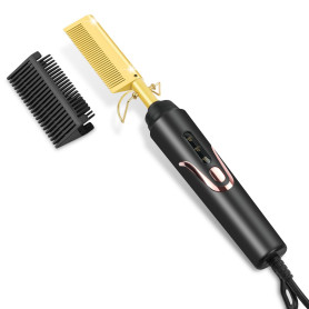 Flintronic Peigne Chauffant, 2 en 1 Peigne Lisseur en Céramique, Brosse Chauffante Perruque, 160-200℃ Régulation, Rapide-Chauffa