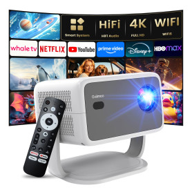 4K Vidéoprojecteur [HiFi Audio/Auto Focus/Support Rotatif à 360°] Rétroprojecteur avec WiFi et Bluetooth 1080P Natif, One-Click 