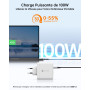 NOVOO Chargeur USB-C GaN III 120W Rapide, Chargeur Universel PPS 3 Ports Compact avec 1 Câbles PD 100W Type-C, pour MacBook Pro 