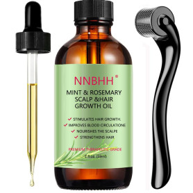 Menthe poivrée Huile essentielle de Romarin et Derma Roller 0.5mm pour la croissance des cheveux, les soins de la peau, la crois