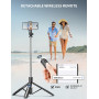 163.5CM Perche à Selfie, Trépied Smartphone, Extensible Selfie Stick Trépied de Téléphone avec Télécommandeet Support pour Télép