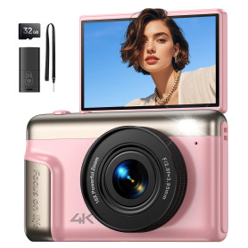 Appareil Photo Numérique 4K Digital: 64MP Appareil Photo Compact pour Vidéo avec Écran 3" Abattable 180° Digital Camera avec Zoo