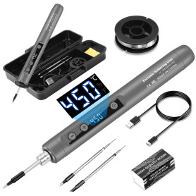 diymore Kit de fer à souder sans fil USB-C avec écran LCD, température réglable de 180 ℃ à 450 ℃, stylo à souder portable rechar