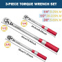 VANPO Clé Dynamométrique 1/4" & 3/8" & 1/2", 3 Pièces Kit D'entretien pour Vélo Moto y Auto, Clé Dynamométrique 5-25Nm, 5-60Nm, 