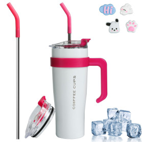 Euakee 40oz Mug Isotherme, 1182ml Sans BPA Tasse à Café Acier Inoxydable, Café avec Paille et Poignée, Double Isolée Tasse Isoth