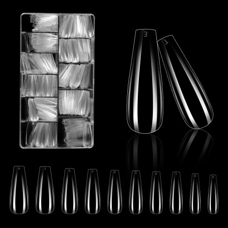Faux Ongles, 500 Pièces Gel Capsule Pose Americaine, 10 Tailles Couverture Complète Transparent pour Prothésiste Ongulaire, Débu