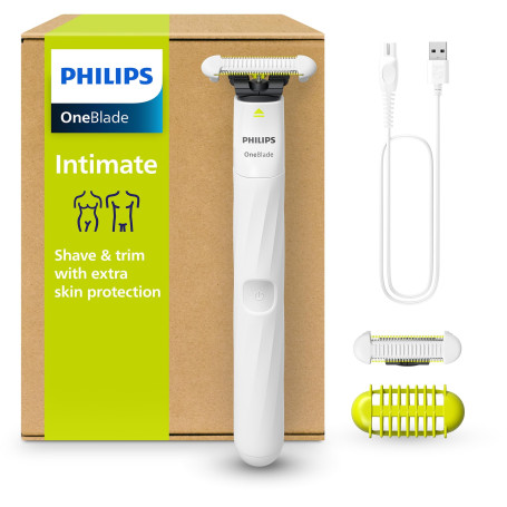 PHILIPS Oneblade Intimate - Conçu pour l'Entretien, la Coupe et le Rasage des Poils Pubiens, avec une Protection Renforcée de la