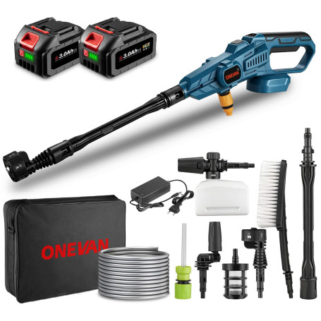 ONEVAN Nettoyeur Haute Pression sans Fil, 120Bar Nettoyeur Haute Pression sur Batterie avec 2x3000mah Batteries, 20V, 6.5L/Min, 