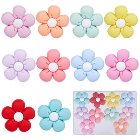 SUNNYCLUE 10 Styles de Perles en Silicone Marguerite Colorées Double Face Rose Jaune Bleu
