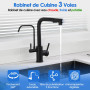 ROVOGO Mitigeur Robinet d'Évier de Cuisine Noir 3 Voies à Eau Filtrée en Acier Inoxydable 304, Douchette Extractible à 2 Modes, 