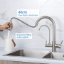 Robinet 3 Voies avec Douchette Extractible & Sortie Eau Filtrée, Robinet de Cuisine à Double Poignée Acier Inoxydable, Rotation 