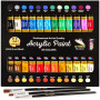 Peinture Acrylique de Kit 24 couleurs avec 3 pinceaux pour fournitures scolaires travaux manuels peintures papier toile peinture
