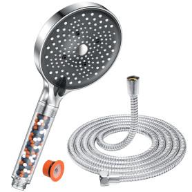 YEAUPE PRO Pommeau de Duche avec tuyau 1,6M, Pommeau de Douche Anti calcaire Grand (⌀130mm), Economie Deau, 6 types de jets, Hau