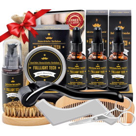 Cadeau Noel Homme,Kit De Coffret Soin Barbe Homme Complet Produit avec Shampoing,Huile Barbe,Peigne,Brosse,Ciseaux,Baume a Barbe