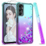 LeYi Coque Verre Trempé Lot de 2 A05S Fille Paillette Silicone Gel TPU Antichoc Kawaii Housse Turquoise Violet