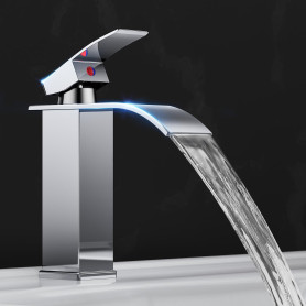 Robinet Salle de Bain,Mitigeur Lavabo Cascade en Acier Inoxydable,Mitigeur en Laiton,Eau Chaude et Froide Disponible,Economiseur