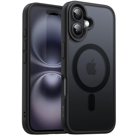 JETech Coque Magnétique pour iPhone 16 6,1 Pouces Compatible avec MagSafe, Étui Housse Dos Translucide Mat Fine Antichoc (Noir)