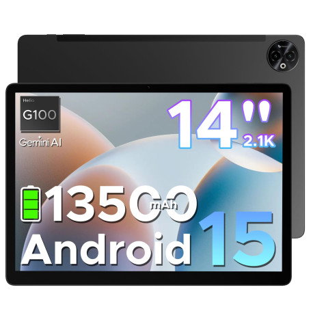 DOOGEE Tab E3 Max Tablette Android 15, Tablette 14 Pouces 13500mAh Batterie, MTK G100 Octa-Core, 32GB+256GB/TF 2TB, Tablette Tac