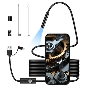 VIVIDRISE Camera Endoscopique HD avec 6 Lumières, 3 en 1 Endoscopique d'inspection IP67, Endoscope Industriel Caméra D'inspectio