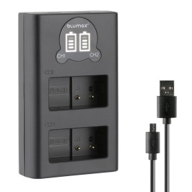 Blumax DMW-BLC12e Mini Dual LCD Chargeur Compatible avec Panasonic Lumix DC FZ1000 G91 DMC GX8 G70 G81 G7 G6 G5 FZ2000 FZ1000 FZ