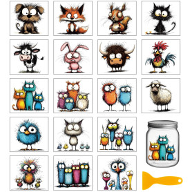 GLOBLELAND 18 Feuilles D'Autocollants de Transfert Amusantes de Animaux pour Bouteille en Verre UV DTF Emballages de Tasse Migno