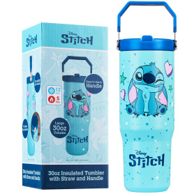 Get Trend Disney Stitch Gourde Isotherme Enfant Adulte avec Paille et Poignée 850ml, Mug Voyage Tasse Café Thermos Chaud Froid B
