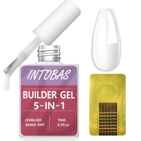 INTOBAS Kit Gel de Construction Ongle 15ml, Builder Gel pour Ongle Avec 100Pcs Chablon Ongles pour Extensions, Gummy Base Pose A