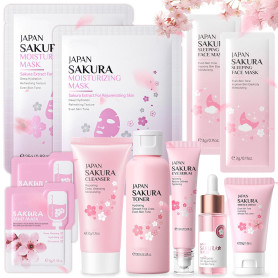 Sakura Ensemble de Soins de la Peau 11 Pièces, avec Crème Nettoyante, Toner, Sérum, Kit de Soins de La Peau Hydratants, Coffret 