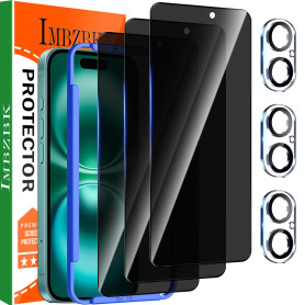IMBZBK 3 Pièces Verre Trempé pour iPhone 16 Anti Espion Vitre Protection Ecran Protege Accessoire avec 3 Pièces Protection Camer