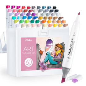 Ohuhu feutres alcool, 60+1 Couleurs feutre à alcool permanent à double pointe, rechargeable, à mélange parfait Pour les artistes