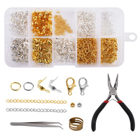 Lytonix 584 Pièces Kit Fermoirs Collier, avec Perles à Ecraser, Anneaux De Saut Ouverts, Chaîne D'extension Amovible, Brucelles 